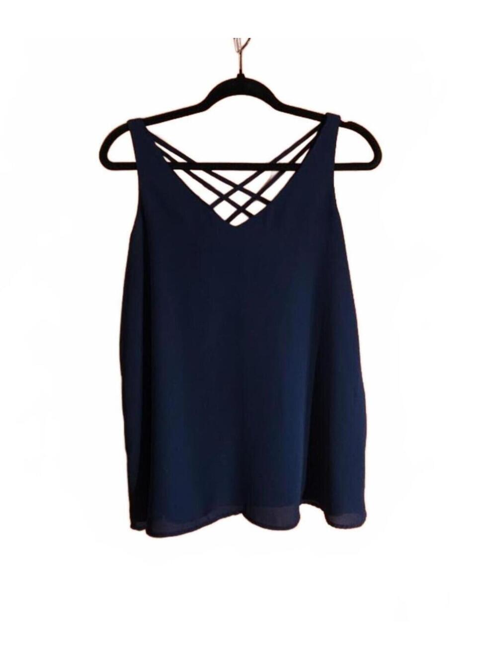 Maurices Navy Blue Sleeveless Top with Crisscross Detail Size M